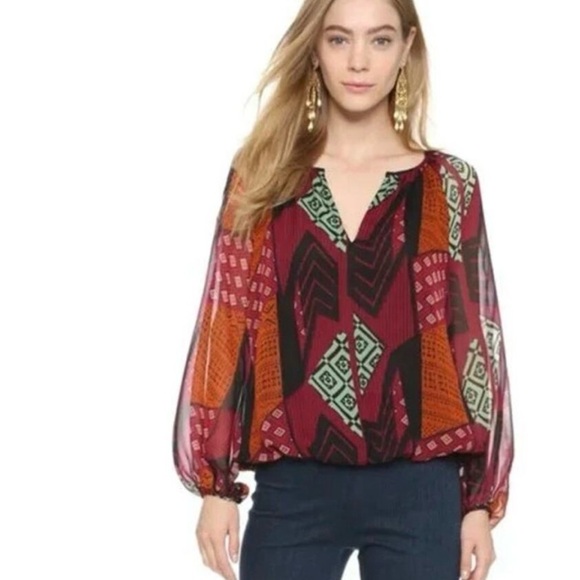 Diane Von Furstenberg Hathaway Multicolor Blouse size Small - Picture 5 of 12